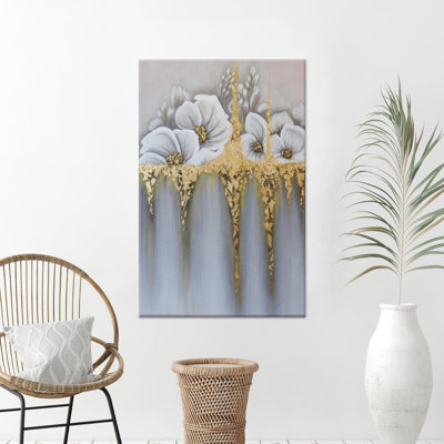 Reproduction d'art sur toile imprimée: motif de fleurs blanches élégantes, décoration intérieure moderne, toiles à cadre blanc 1P