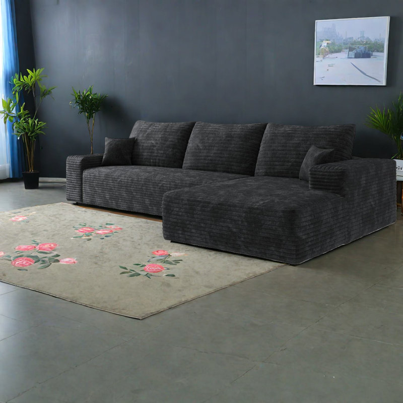 Canapé modulaire à compression en L 107 po Velours côtelé moderne