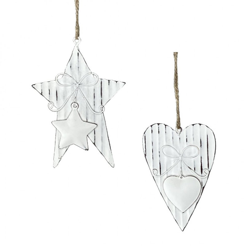 Ensemble de 2 ornements en métal blanc délavé assortis