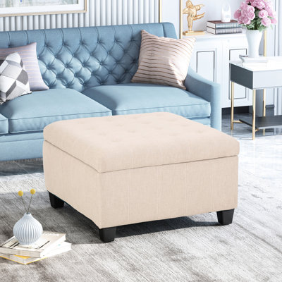 In Wheat - Fabric Covering, Birch Legs Dark Brown Finish, 30.74x30.74x18.83 Storage Color With Handmade Details , Brown,