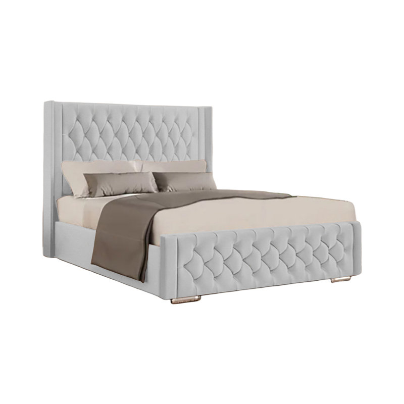 Athlene Upholstered Bed Frame, Small Double (4'), Light Silver