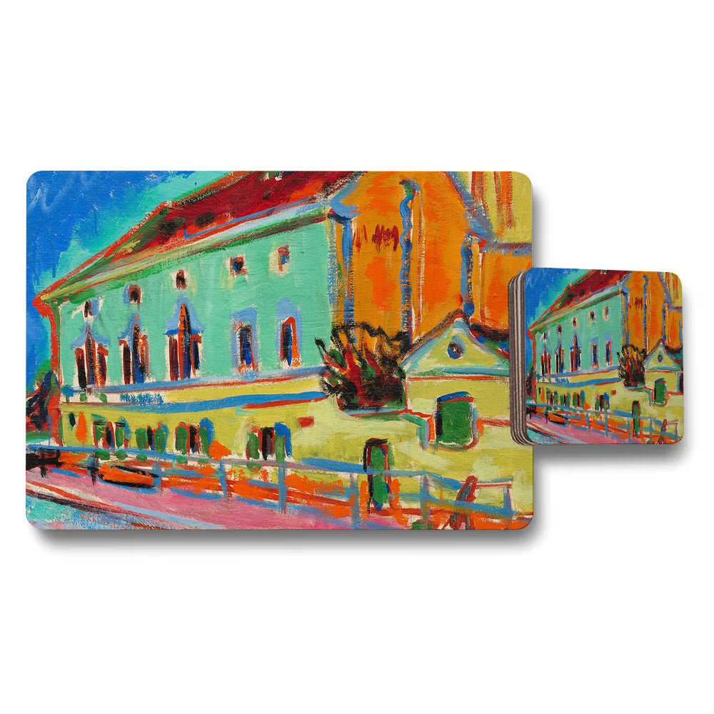 Vibrant Cityscape Placemat And Coaster Set With Abstract Art