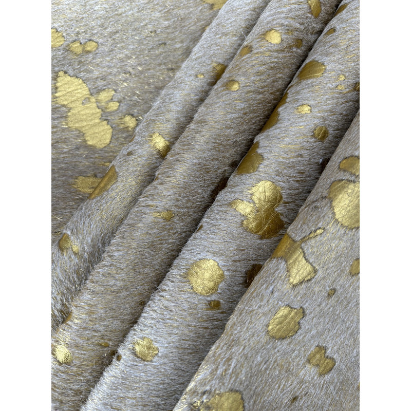 Bright Gold Metallic Acid Washed Cowhide Rug