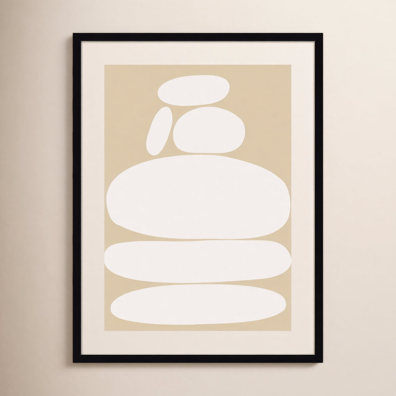 Zen River Rocks Neutral Print, Black Framed, 33" H x 25" W