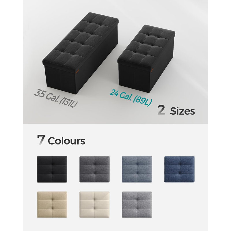 Russchelle 76cm Wide Rectangle Solid Colour Footstool Ottoman with Storage, Ink Black