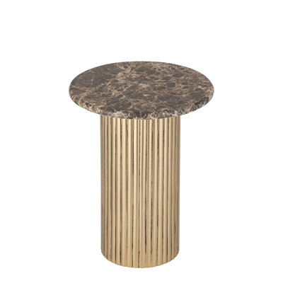 Plateau en marbre foncé foncé avec base ronde antique en laiton foncé
