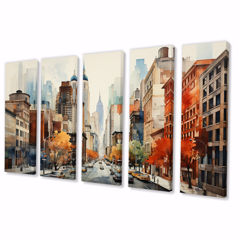 «Autumn New York City Breeze II - New York», art mural 5 pièces, H 32 po x l 80 po