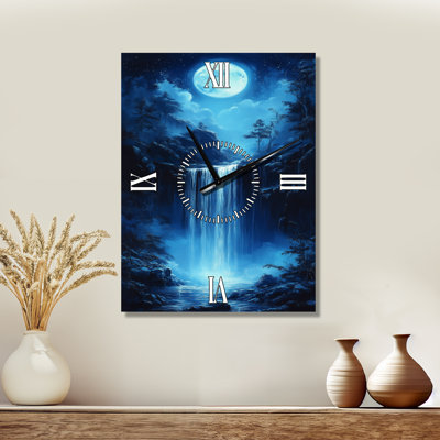 Blue Moonlit Forest Falls - Lodge Wall Clock