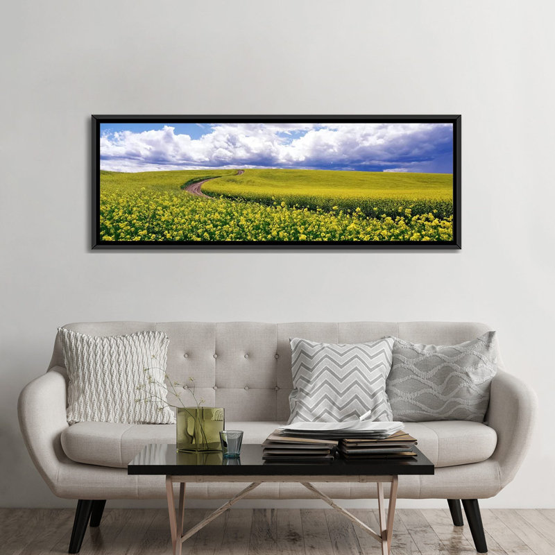 «Road, Canola Field, Washington State», reproduction de photo sur toile, H 20 po x l 60 po x P 1,5 po, Toile avec cadre noir