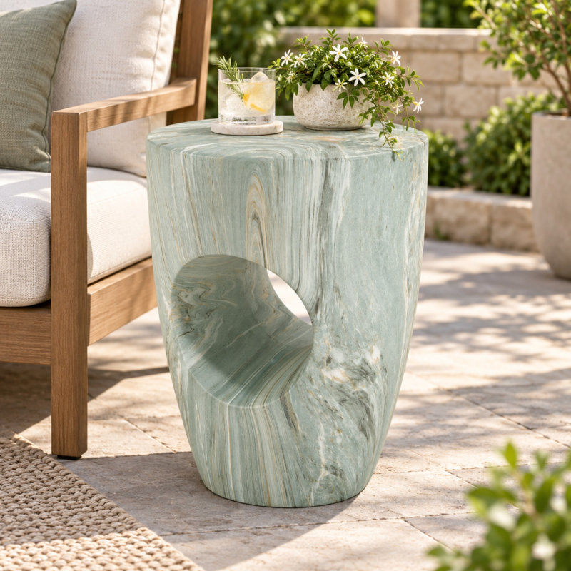 Round MgO End Table Indoor Outdoor Accent Table