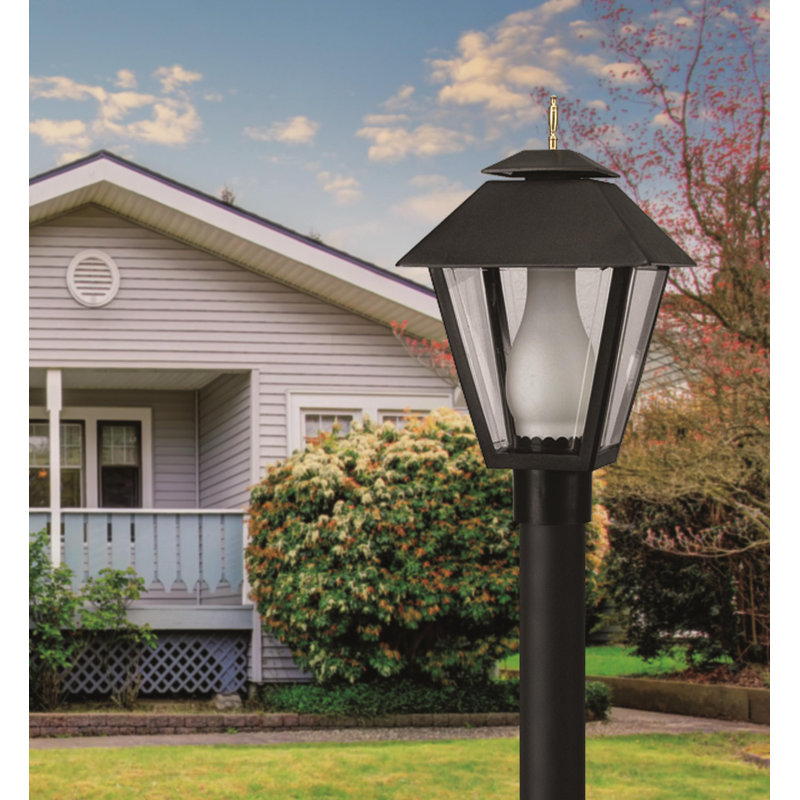 Solus Colonial Post Top Fixture with Clear Beveled Diffuser and Chimney Insert, Black, Black