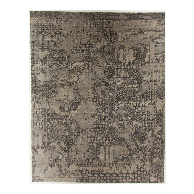 Hand Knotted Abstract Area Rug in Gray
