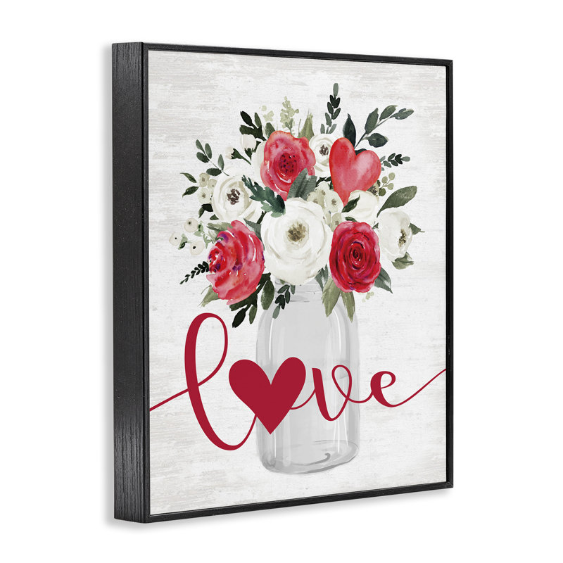 Bouquet de fleurs Love & Hearts, giclée encadrée, design par lettré et doublé, H 30 po x l 24 po, Giclée encadrée noir minuit
