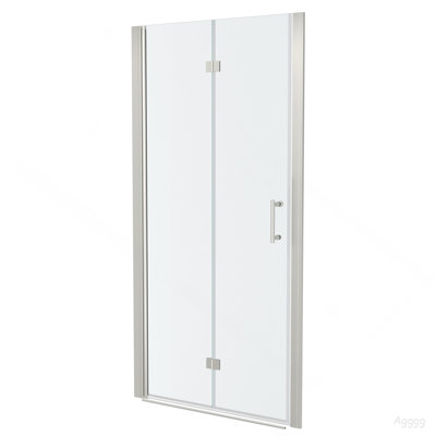 30"W x 72"H Fold Frameless Shower Door with Tempered Glass, 1/4 inch (6 mm), Brushed Silver