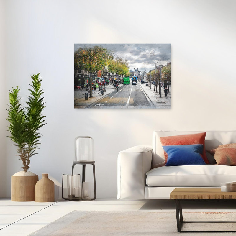 Paysage urbain d'automne, art urbain abstrait, H 32 po x l 48 po