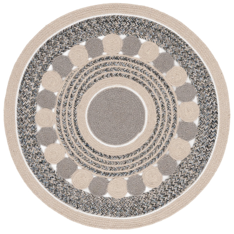 Tapis tressé 757 en beige / gris, Rond 3 pi