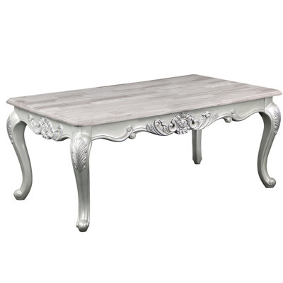 Elegant Traditional Coffee Table In Silver - Made Of Strong Wood Luxurious Enhances Your Living Space