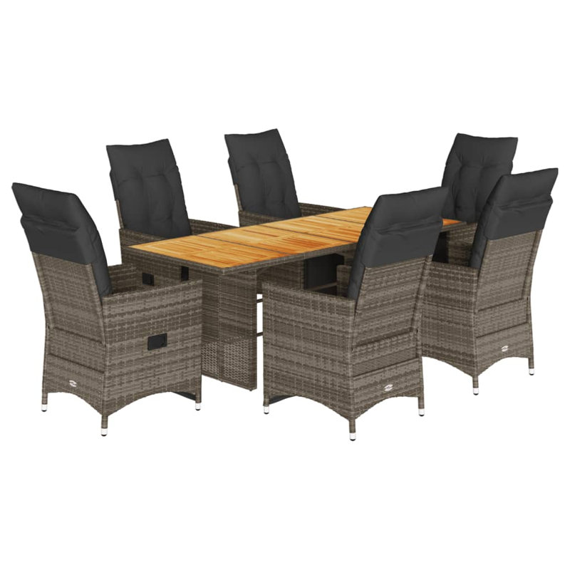 Ensemble bistro avec repose-pieds en rotin PE gris, 6