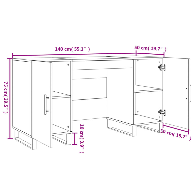 140cm W Rectangle Computer Desk with and Cabinet, Smoked Oak