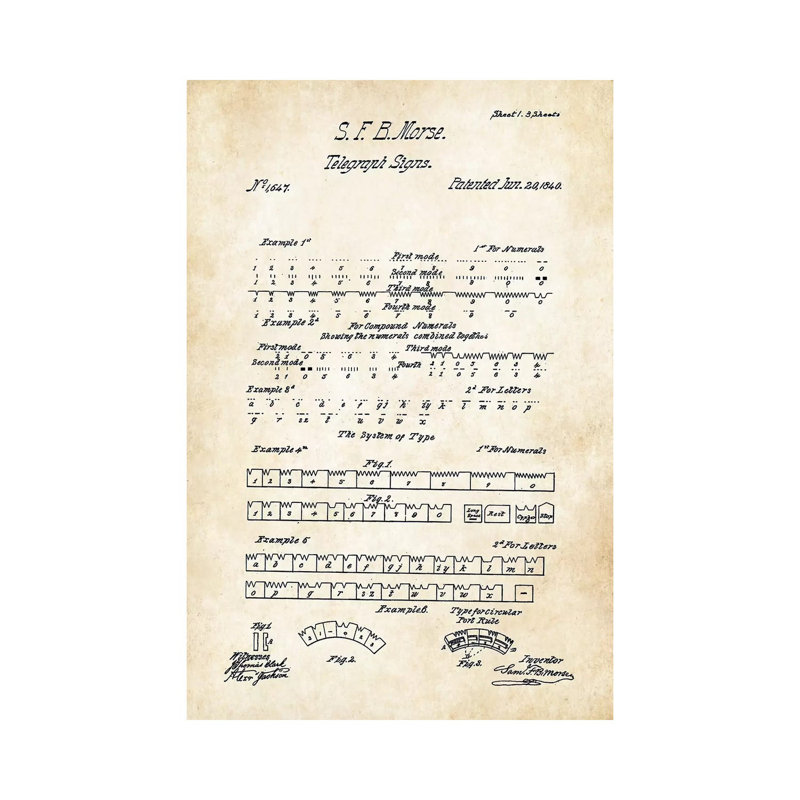 Morse Code (1840) par Vern77 - Reproduction de dessin sur toile tendue, H 26 po x l 18 po x 1,5 po