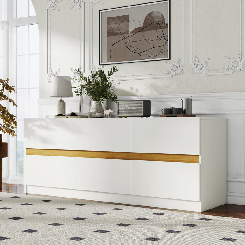 Commode 6 tiroirs pour l'organisation et le rangement de la chambre à coucher, Blanc