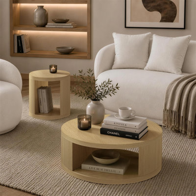 Alure 2-Piece Coffee Table & End Table Set in Natural Oak
