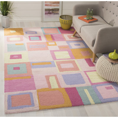 Krystyna Geometric Handmade Tufted Wool/Cotton Pink/Blue/Orange Area Rug