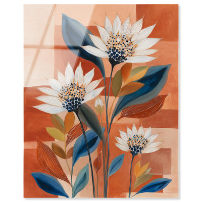 Décoration murale bleue et blanche à motif acrylique Floral II par Art Remedy, prête à être suspendue, 16 x 20
