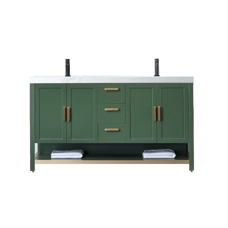 
Meuble-lavabo en contreplaqué Maumelle, Blanc, Vert forêt
