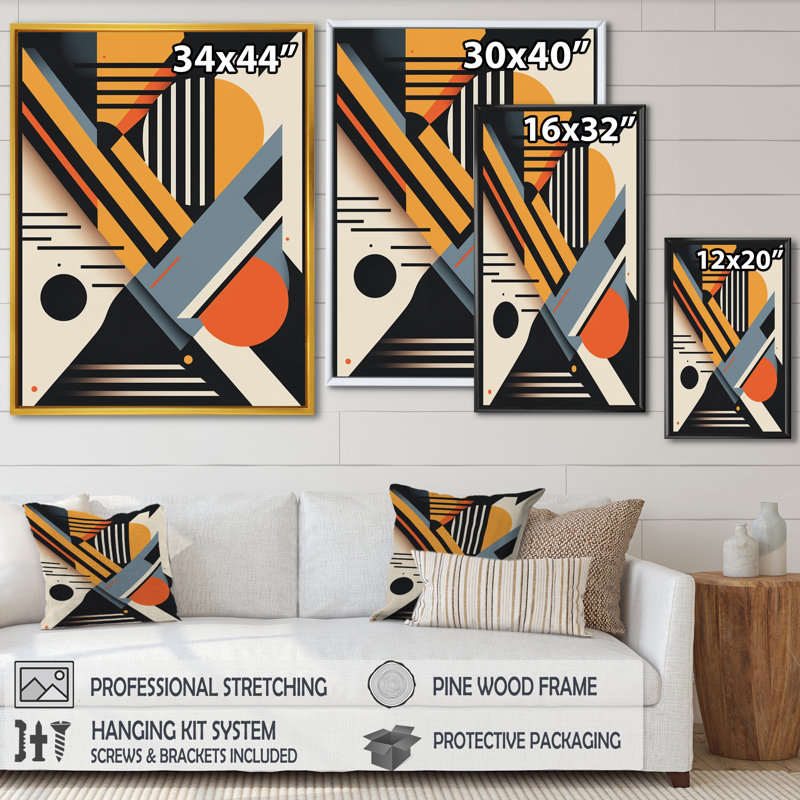 «Graphic Retro Compositions I», reproduction encadrée sur toile, Noir, L 12 po x H 20 po
