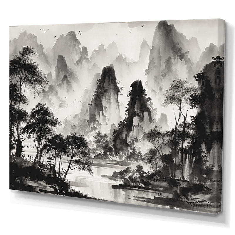 «Black and White Asia Mountains I», reproduction d'art sur toile, H 34 po x l 44 po x P 1,5 po, Toile tendue