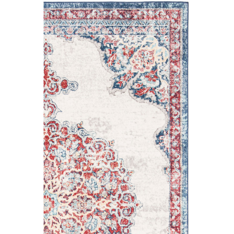 Tapis oriental rouge / ivoire Barcus, Carré 6 pi 7 po