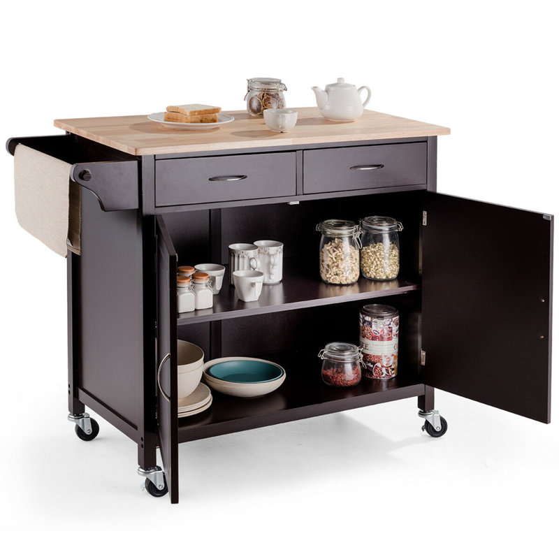 Omeara Solid Wood Top Kitchen Cart, Brown