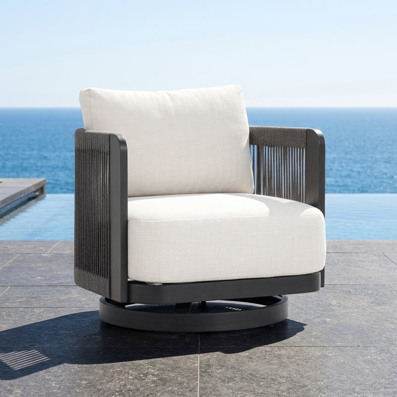 Chaise de patio moderne en corde tissée avec structure en aluminium et grain de bois, fauteuil d'extérieur résistant aux intempéries pour piscine et jardin