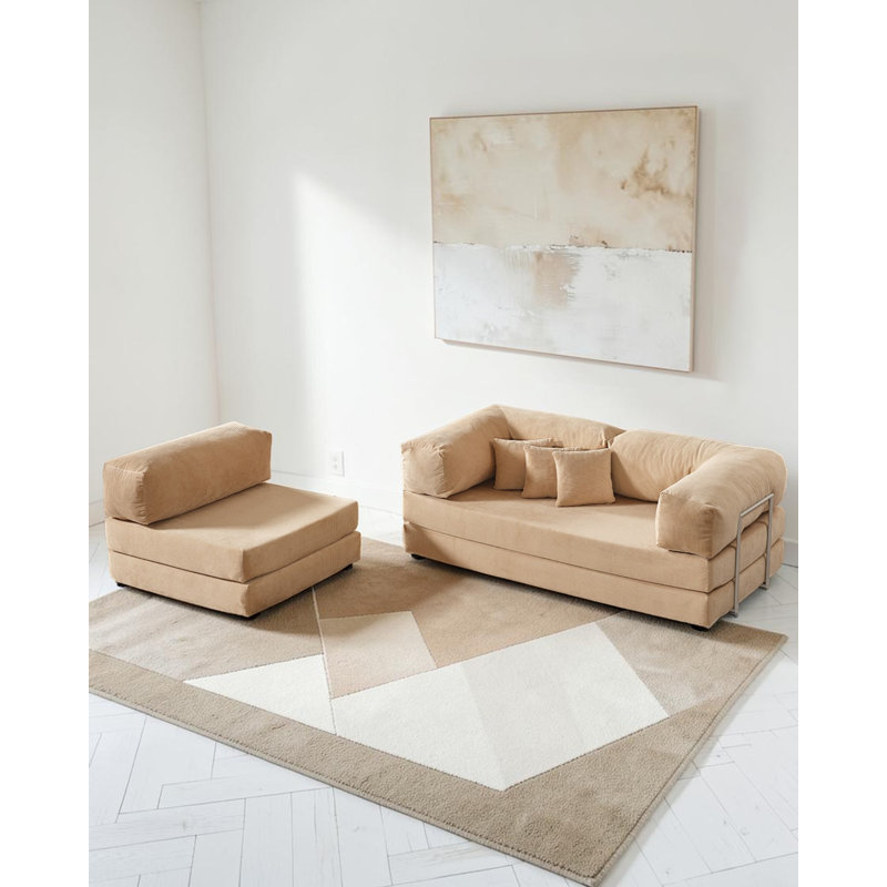 Canapé modulaire en L beige avec assise basse, Beige