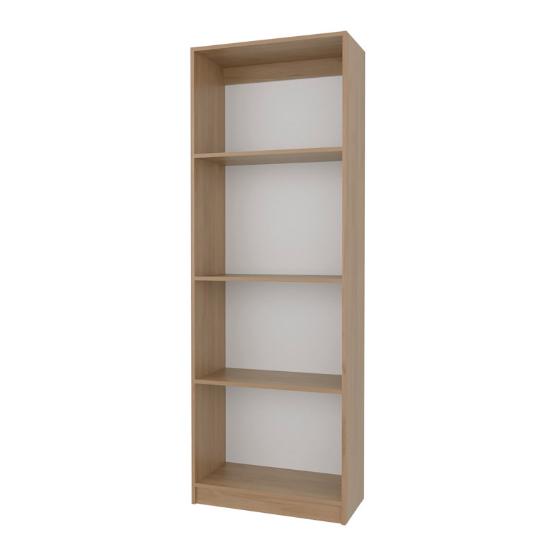 Natural Oak And White 4-Shelf Flat Bookcase With Open Storage, (4 Shelves) 71"H x 11.7"W x 24.7"D