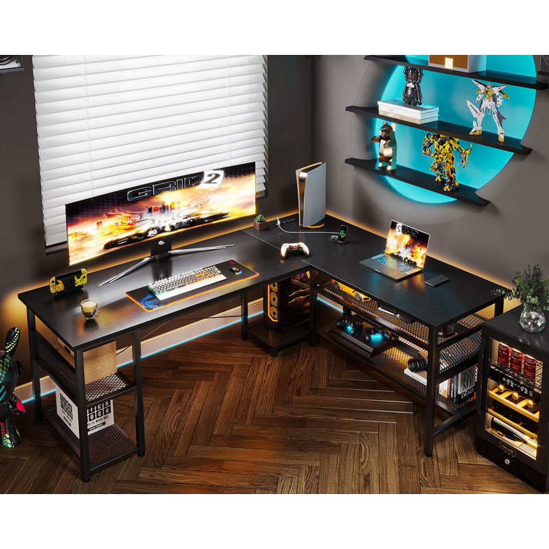 Amun L-Shaped Writing Desk, Black