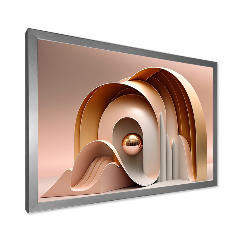 Rose et courbes architecturales futuristes sur toile, Cadre simple argenté, H 12 po x l 20 po x P 1 po