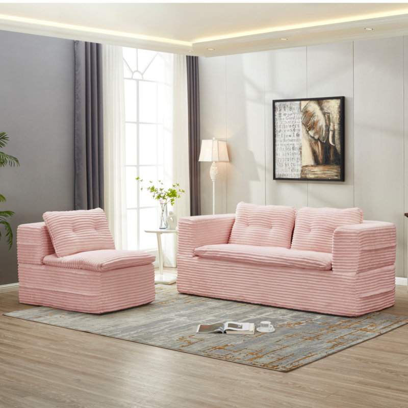 80" King Size Convertible Sleeper Sofa Bed With Chaise Lounge And Blanket