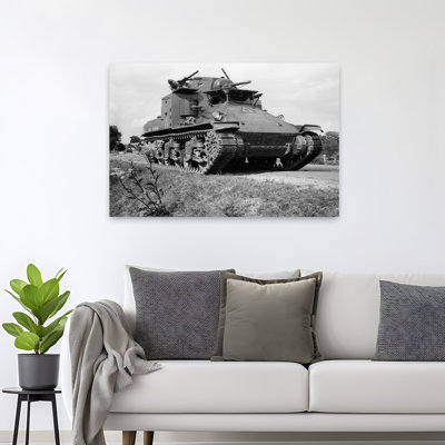 1940S World War II Era Us Army Tank One Unidentified Man Soldier Manning A Machine Gun Classic Retro Vintage Wall Art