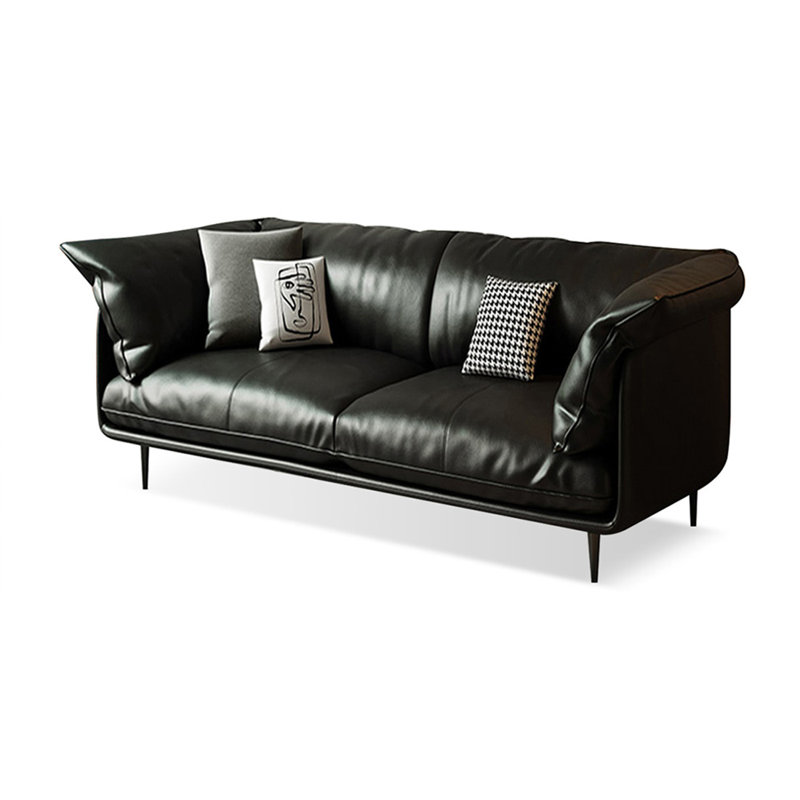 Causeuse-coussin standard en cuir véritable noir, H 34,65 po x l 70,87 po x P 37,4 po, Noir