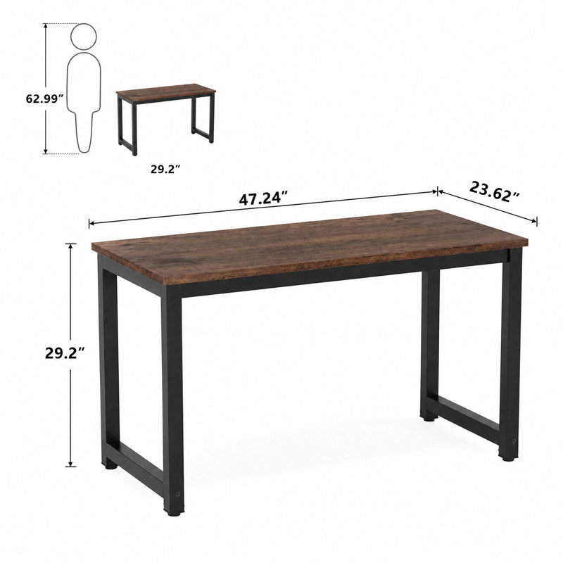 Bureau d'ordinateur 47 po, 47 * 23,6 pouces, Brun et noir