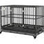 Chenil en métal de 48 po pour chiens de grande taille, robuste avec roues verrouillables, porte double et plateau amovible, porte de chien grise, capacité de poids allant jusqu'à 88 lb
