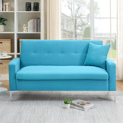 Blue 57 - Inch For 2 People In Living Rooms, With Storage Function, Comfortable Cotton Linen And Dual Support Frame Double Seat Rooms Small Spaces, To Declutter, Natural Solid Wood + Based Panel