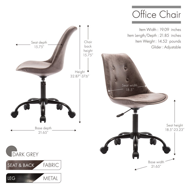 Suede Office Chair, Dark Grey