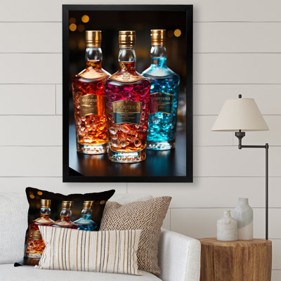Liquor Spirit Drops Bottles II - Liquor Framed Canvas Print