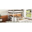 Lit superposé avec rangement, prises de courant, bureau blanc + bureau en noyer, lit gigogne simple et prises électriques -