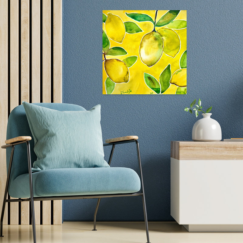 «Bright Lemon Zest Abstract Contemporary Flower Landscape», art mural, H 18 po x l 18 po