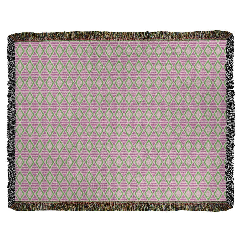 Couverture tissée Katelyn Elizabeth, l 50 po x L 60 po, Geometric Diamonds, Light Pink/Green