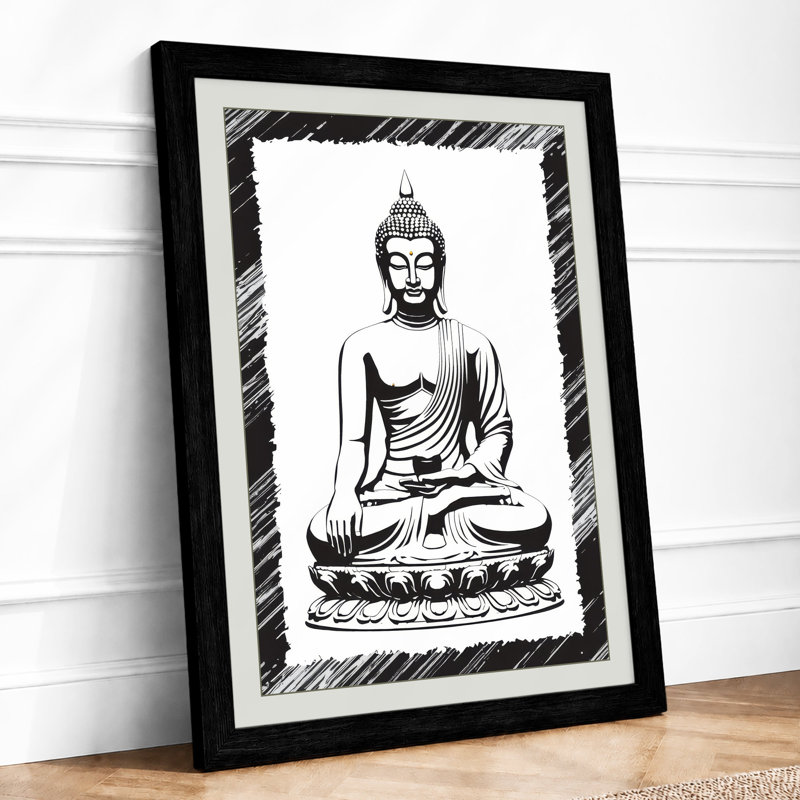 Seated Buddha Japandi - Framed Print, A1 - 84.1 x 59.4 cm, Black